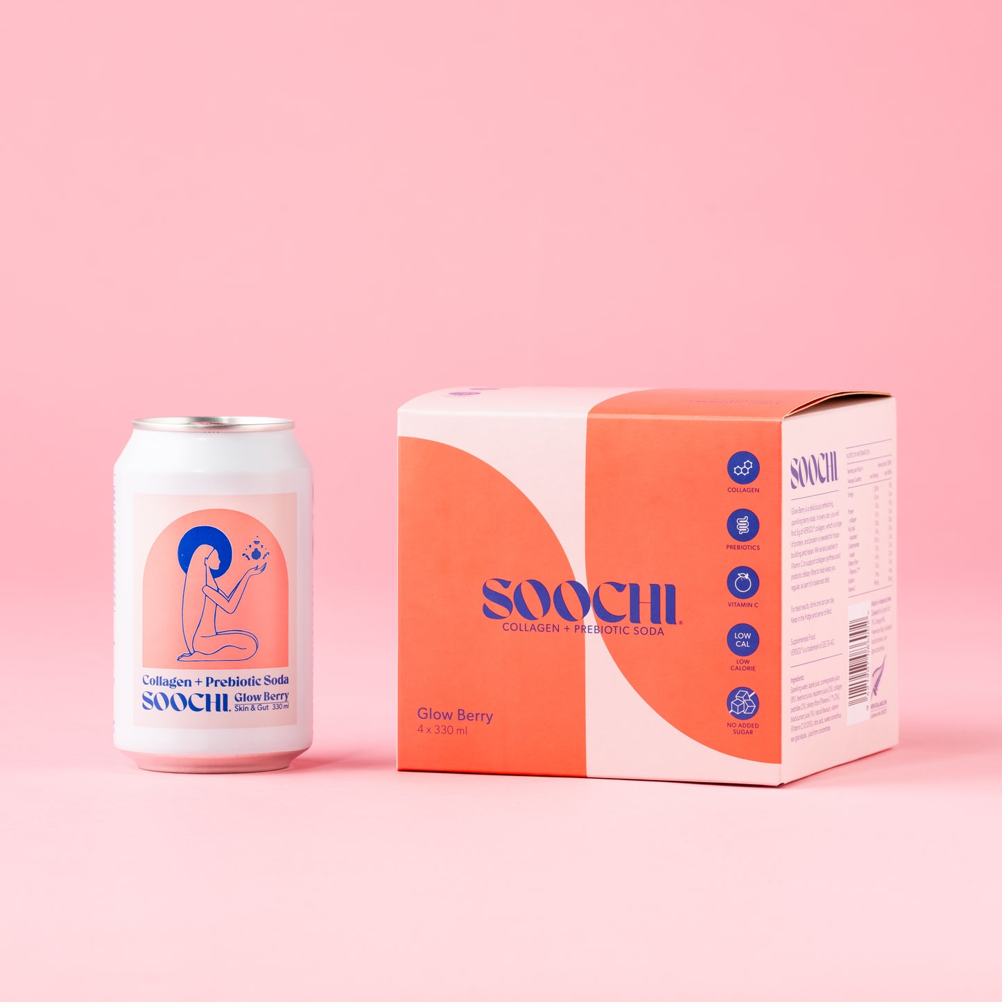 Soochi Drinks - Collagen + Prebiotic Soda - Glow Berry -4pk