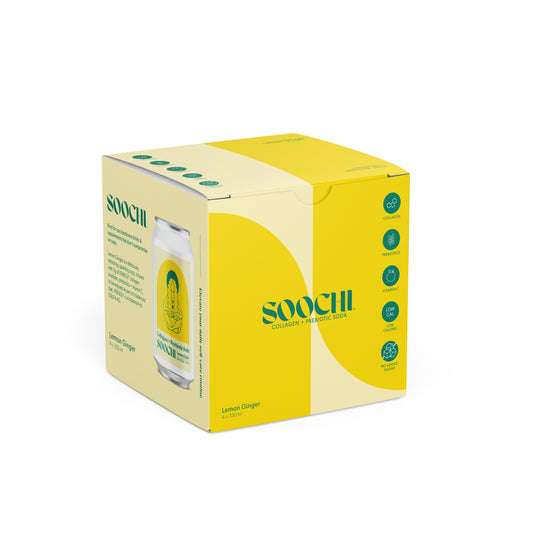 Soochi Drinks - Collagen + Prebiotic Soda- Lemon Ginger -4pk